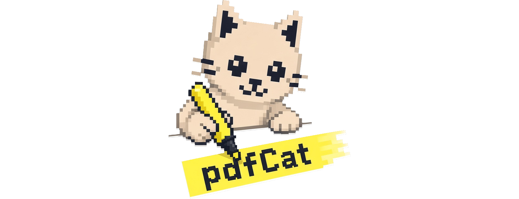 A pixel art cat highlighting the word pdfCat